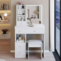 Okak 29.2/37IN Vanity Table with Cushioned Stool, High Capacity Makeup Vanity with Multi Layer, Makeup Desk for Small Space