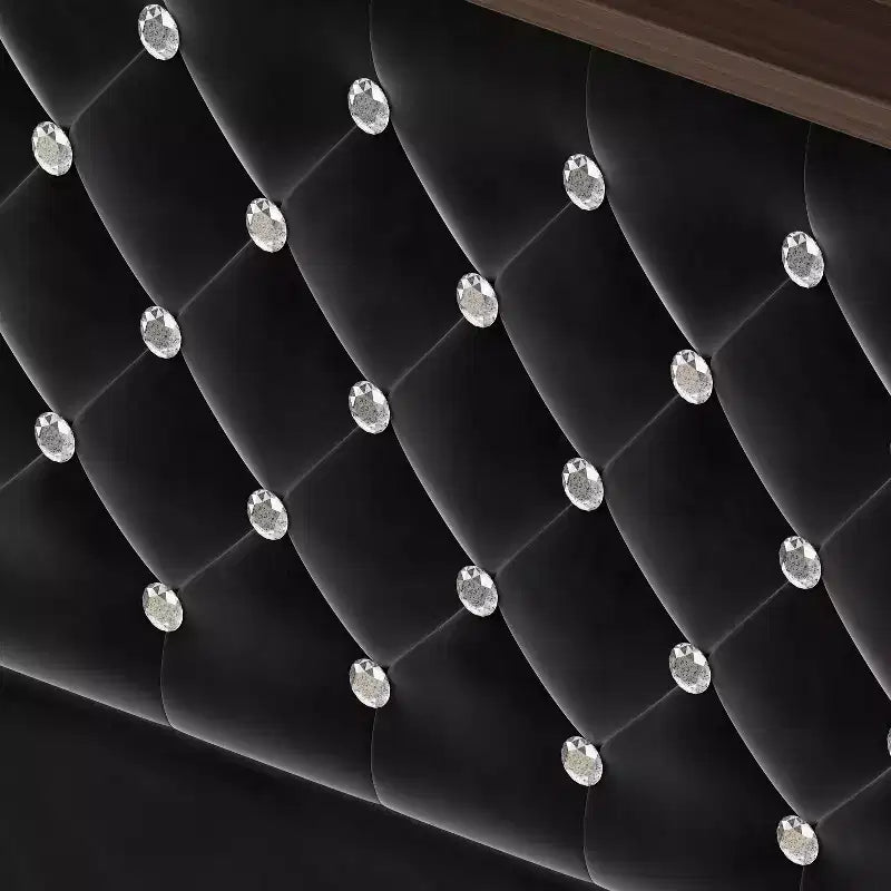 Struttura letto imbottita in velluto Queen Size con porta USB e luce notturna, letto a piattaforma con testiera ad ali e decorazioni a rivetti e mensola