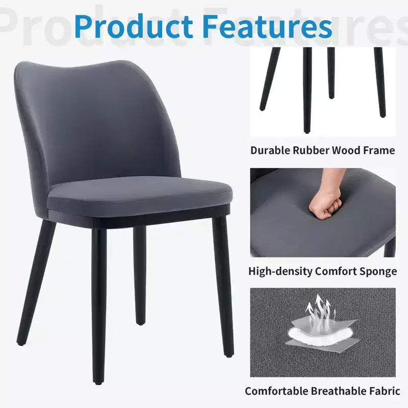 6-Piece dining chair set with soft cushions & sturdy wooden legs. Ideal for dining rooms, kitchens, living rooms - dark grey