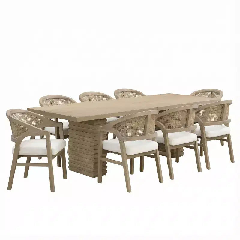 Christopher Knight Home Delia Tavolo da Pranzo 9 Pezzi Stile Fattoria con Sedie Imbottite in Rattan e Legno di Gomma