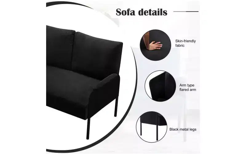 Divanetto Moderno con Struttura in Metallo e Braccioli Imbottiti, Divano Futon Rivestito per Soggiorno, Appartamento