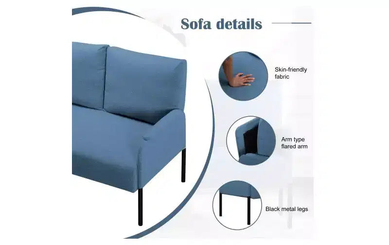 Divanetto Moderno con Struttura in Metallo e Braccioli Imbottiti, Divano Futon Rivestito per Soggiorno, Appartamento