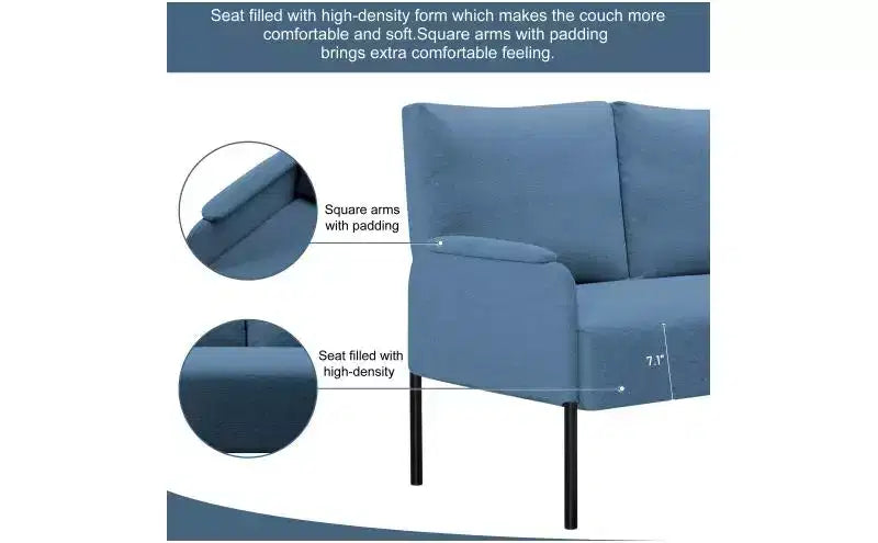 Divanetto Moderno con Struttura in Metallo e Braccioli Imbottiti, Divano Futon Rivestito per Soggiorno, Appartamento