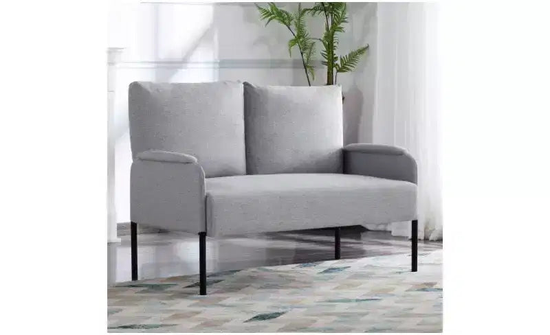 Divanetto Moderno con Struttura in Metallo e Braccioli Imbottiti, Divano Futon Rivestito per Soggiorno, Appartamento