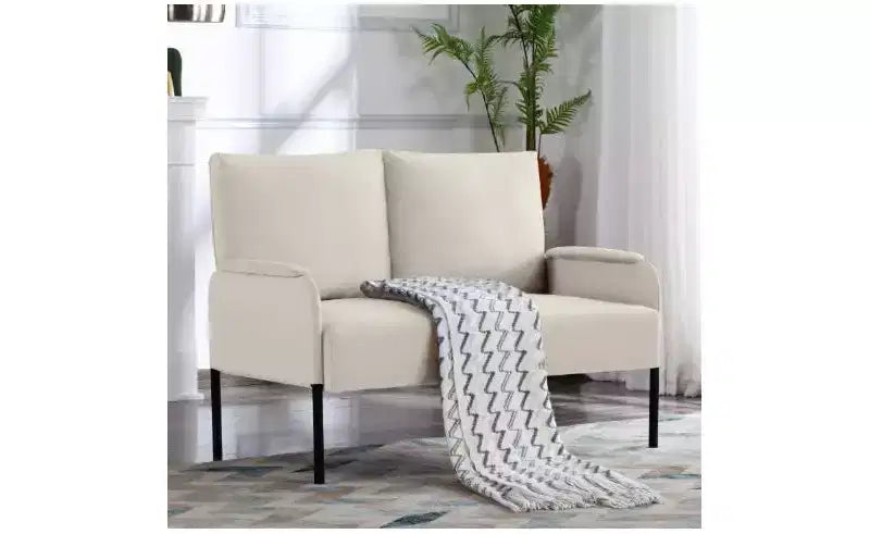 Divanetto Moderno con Struttura in Metallo e Braccioli Imbottiti, Divano Futon Rivestito per Soggiorno, Appartamento
