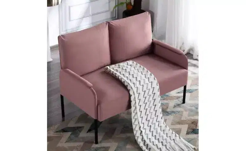 Divanetto Moderno con Struttura in Metallo e Braccioli Imbottiti, Divano Futon Rivestito per Soggiorno, Appartamento