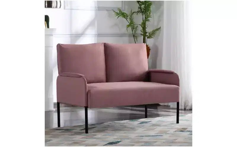 Divanetto Moderno con Struttura in Metallo e Braccioli Imbottiti, Divano Futon Rivestito per Soggiorno, Appartamento