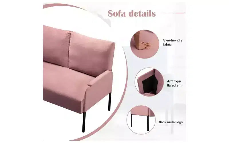 Divanetto Moderno con Struttura in Metallo e Braccioli Imbottiti, Divano Futon Rivestito per Soggiorno, Appartamento