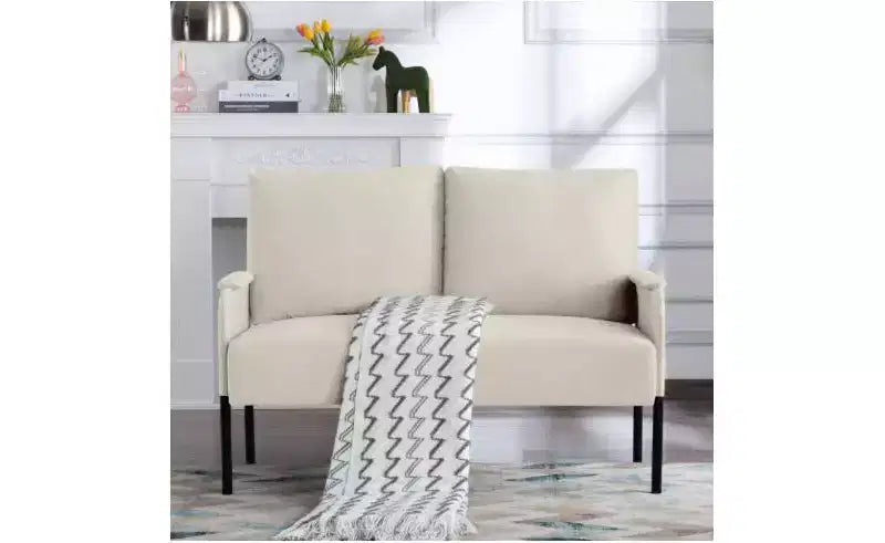 Modern Metal Frame Small Loveseat Sofa with Padding Arms,Upholstered Futon Sofa Couch for Living Room,Apartment