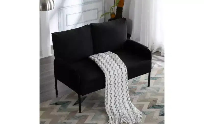 Divanetto Moderno con Struttura in Metallo e Braccioli Imbottiti, Divano Futon Rivestito per Soggiorno, Appartamento