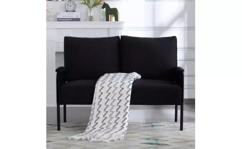 Divanetto Moderno con Struttura in Metallo e Braccioli Imbottiti, Divano Futon Rivestito per Soggiorno, Appartamento