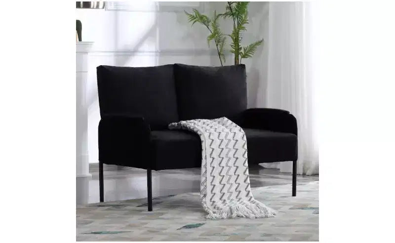Modern Metal Frame Small Loveseat Sofa with Padding Arms,Upholstered Futon Sofa Couch for Living Room,Apartment