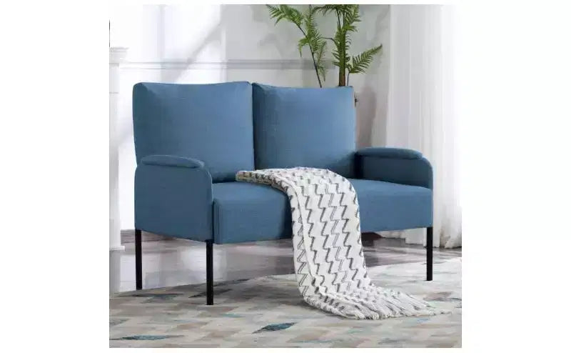 Modern Metal Frame Small Loveseat Sofa with Padding Arms,Upholstered Futon Sofa Couch for Living Room,Apartment