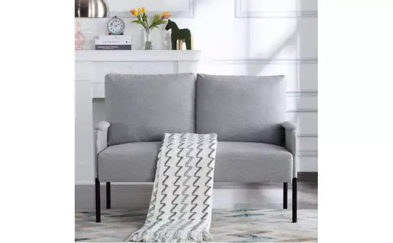 Modern Metal Frame Small Loveseat Sofa with Padding Arms,Upholstered Futon Sofa Couch for Living Room,Apartment