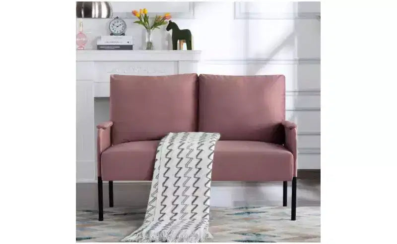 Modern Metal Frame Small Loveseat Sofa with Padding Arms,Upholstered Futon Sofa Couch for Living Room,Apartment