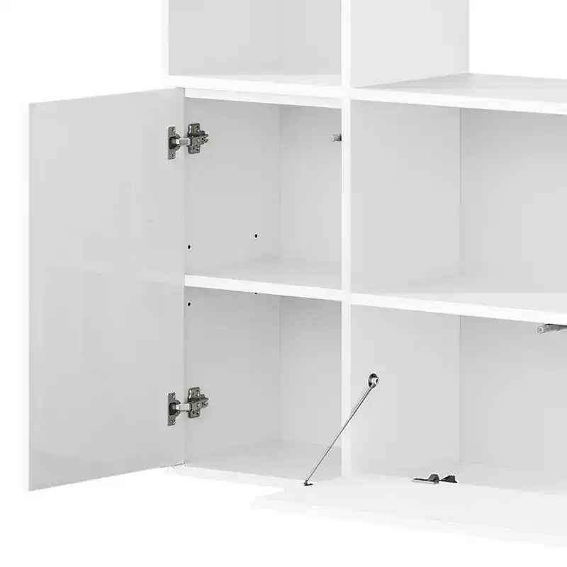 Libreria a 4 livelli a forma di U, Libreria a castello con armadietto e luce LED, Organizer per cubi portaoggetti, Bianco