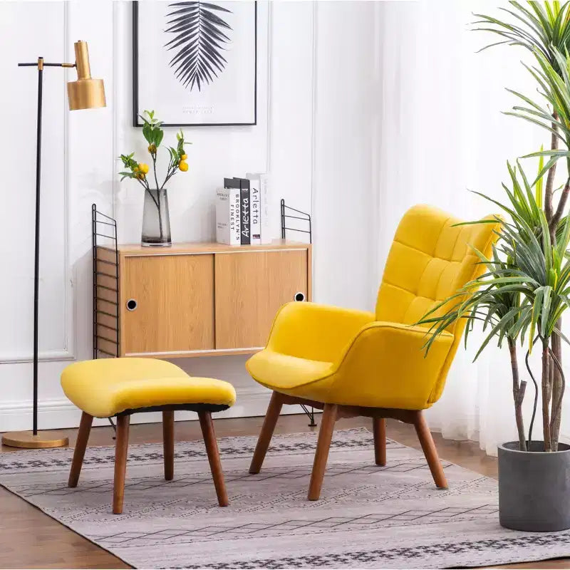 Poltrona moderna e pouf TUYOHW con velluto trapuntato e poltrona lounge con braccioli e gambe in legno massello, sedia da lettura per soggiorno, camera da letto