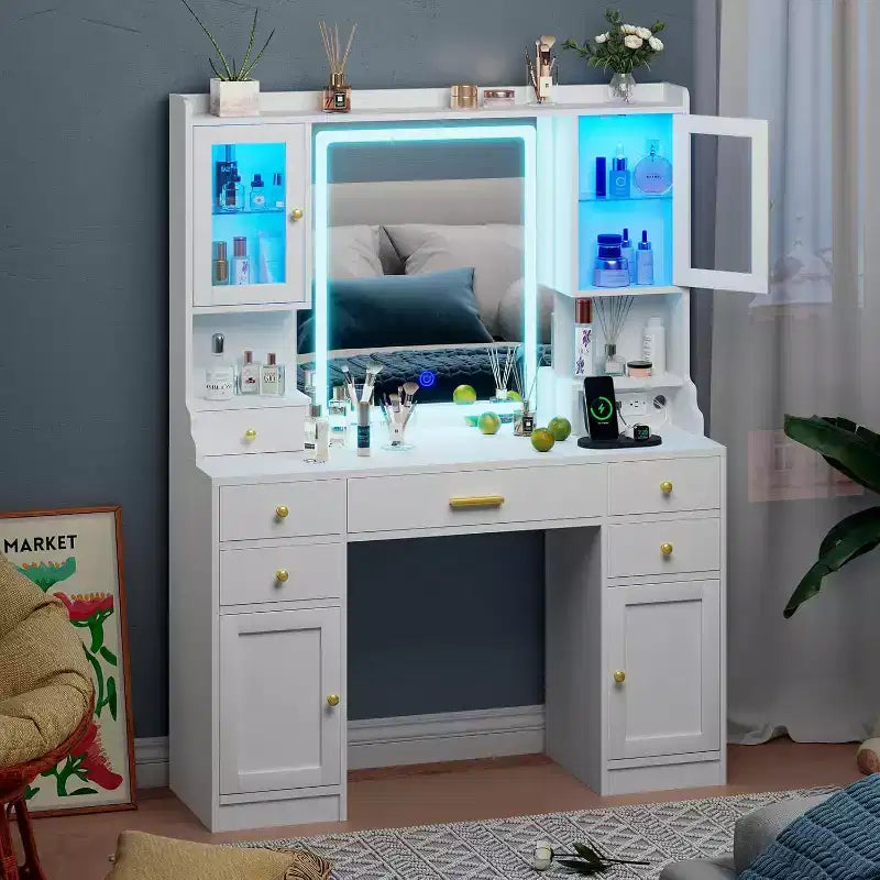 BALHAM TRADE-Toeletta Trucco con Specchio e Set con Cassettiere RGB e 3 Modalità di Illuminazione a LED