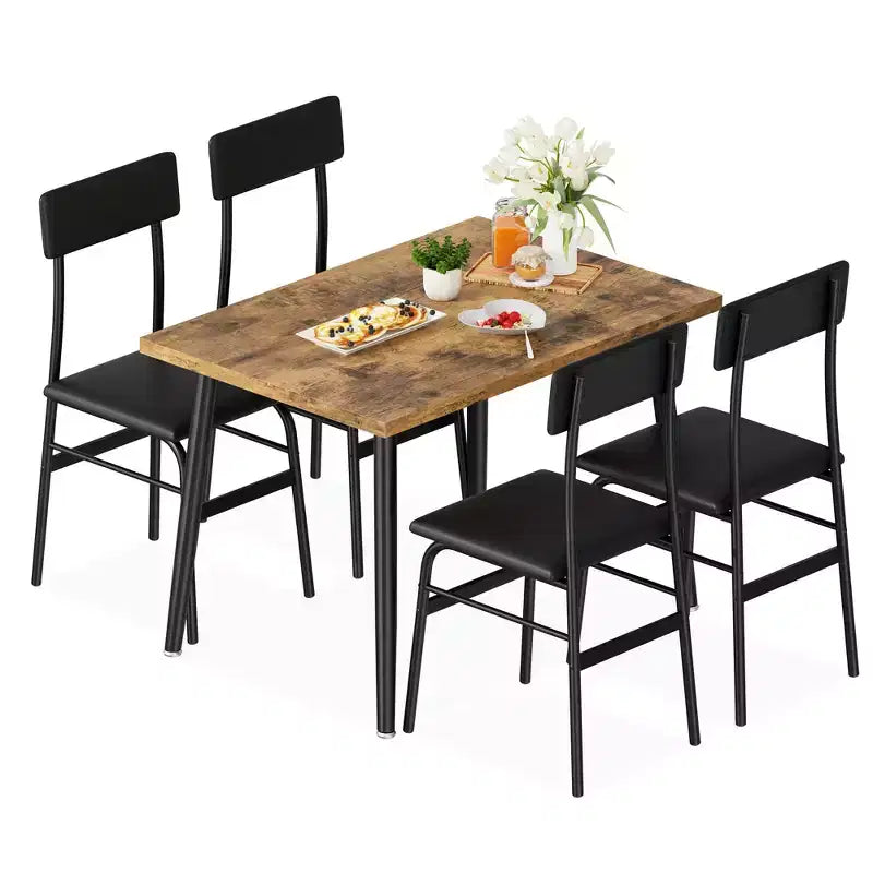 Dining Table Set for 4, 5 Piece Kitchen Table Set with 4 Upholstered Chairs, Breakfast Table for Samll Space, Dining Room, Apartment, Restaurant