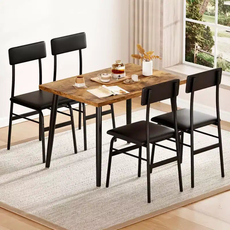 Set da Tavolo da Pranzo per 4, Set da Cucina da 5 Pezzi con 4 Sedie Imbottite, Tavolo da Colazione per Piccoli Spazi, Sala da Pranzo, Appartamento, Ristorante