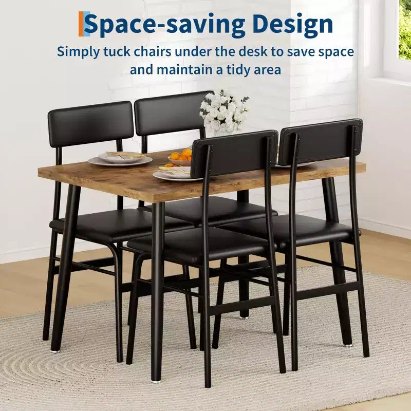 Set da Tavolo da Pranzo per 4, Set da Cucina da 5 Pezzi con 4 Sedie Imbottite, Tavolo da Colazione per Piccoli Spazi, Sala da Pranzo, Appartamento, Ristorante