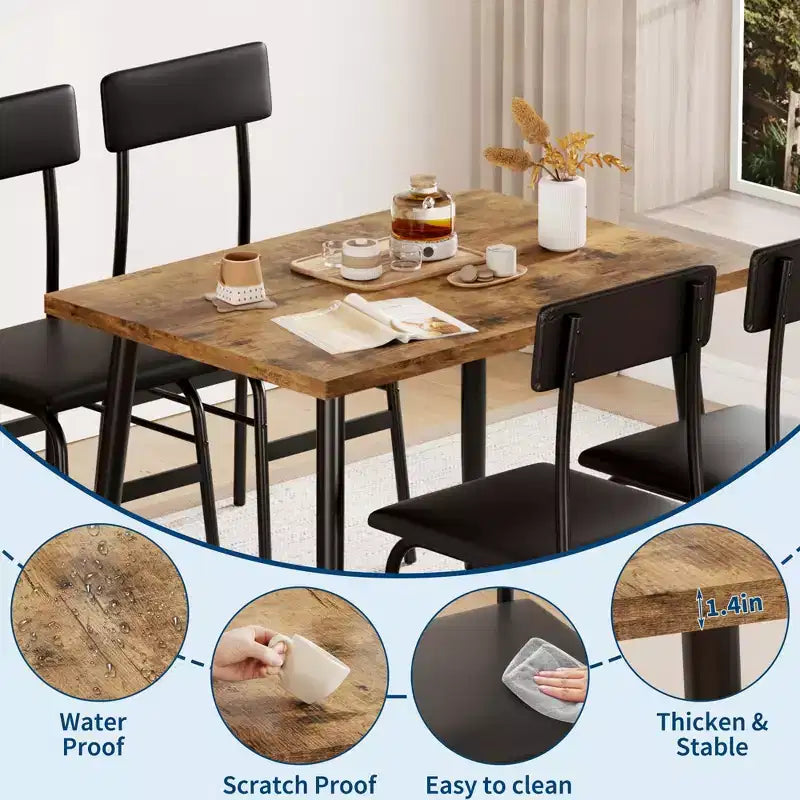 Set da Tavolo da Pranzo per 4, Set da Cucina da 5 Pezzi con 4 Sedie Imbottite, Tavolo da Colazione per Piccoli Spazi, Sala da Pranzo, Appartamento, Ristorante