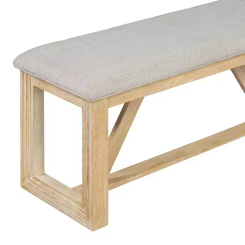 Set da pranzo rustico da 6 pezzi per 5 persone, set tavolo rettangolare con base a trapezio e 4 sedie imbottite e panca per sala da pranzo