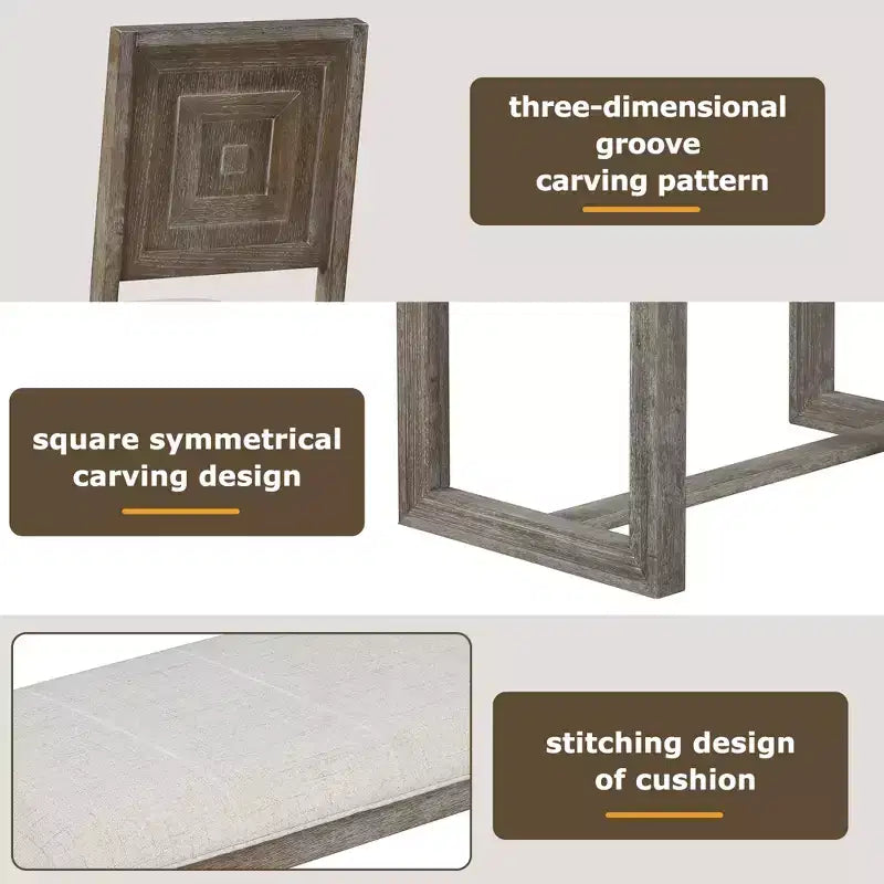 Set da pranzo rustico da 6 pezzi per 5 persone, set tavolo rettangolare con base a trapezio e 4 sedie imbottite e panca per sala da pranzo