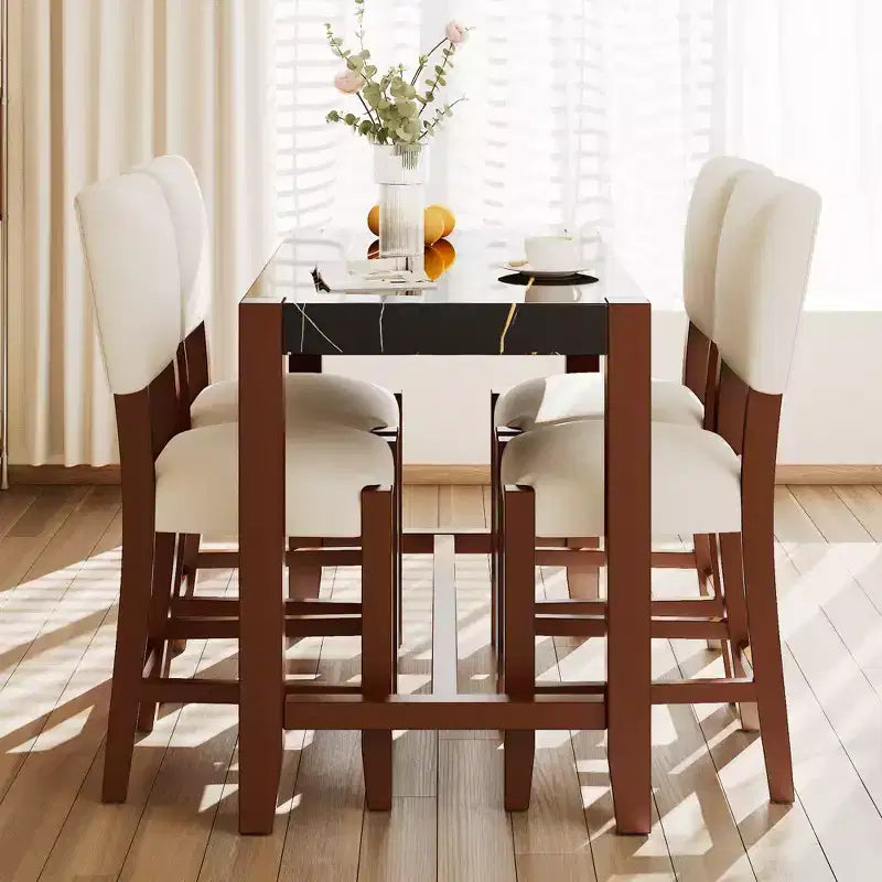 Set da pranzo per 4 persone con tavolo ad altezza bancone in marmo, set da 5 pezzi con tavolo da bar e 4 sedie imbottite per sala da pranzo, pub, cucina, piccoli spazi