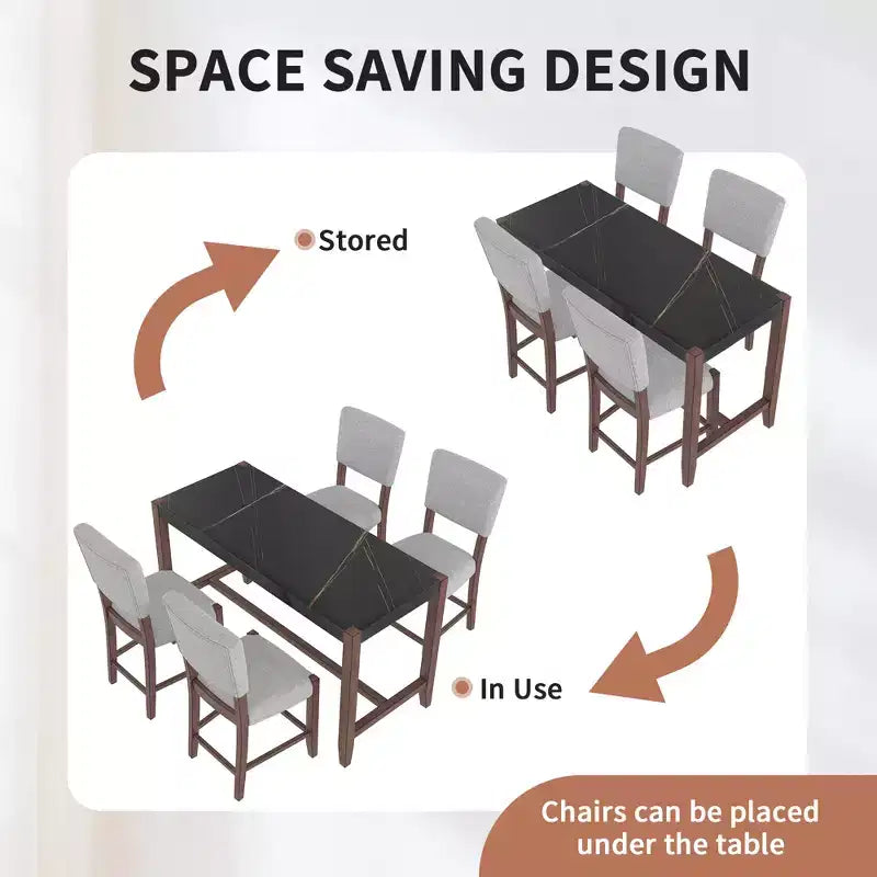 Set da pranzo per 4 persone con tavolo ad altezza bancone in marmo, set da 5 pezzi con tavolo da bar e 4 sedie imbottite per sala da pranzo, pub, cucina, piccoli spazi