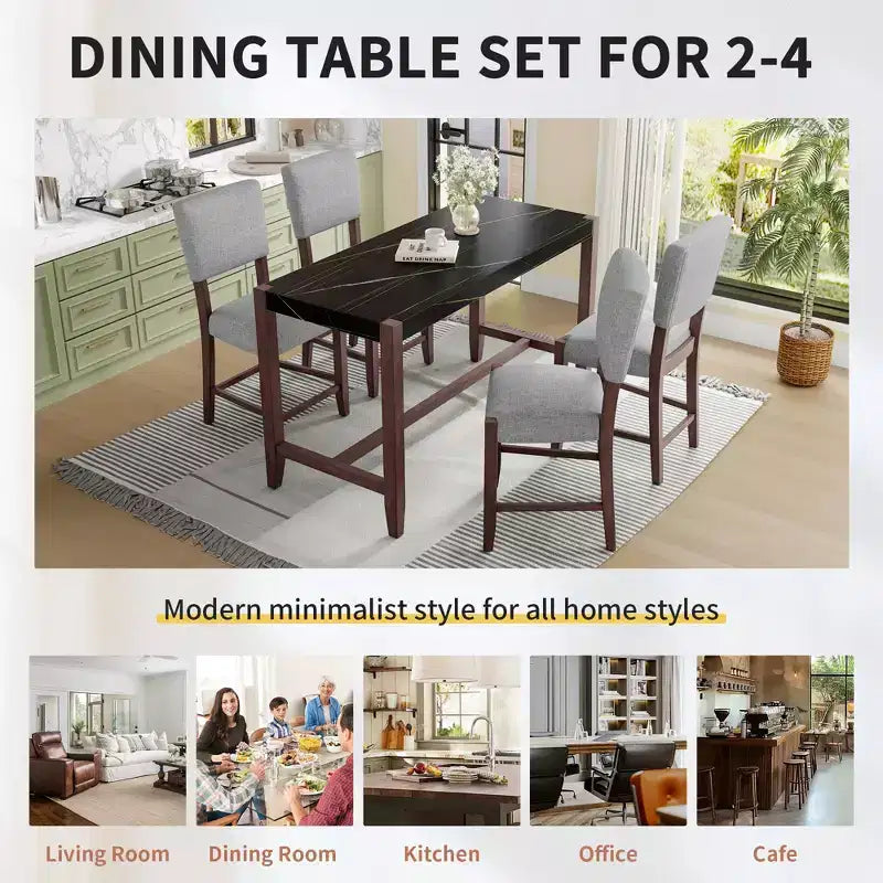 Set da pranzo per 4 persone con tavolo ad altezza bancone in marmo, set da 5 pezzi con tavolo da bar e 4 sedie imbottite per sala da pranzo, pub, cucina, piccoli spazi