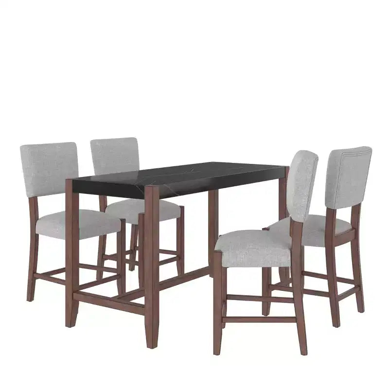 Set da pranzo per 4 persone con tavolo ad altezza bancone in marmo, set da 5 pezzi con tavolo da bar e 4 sedie imbottite per sala da pranzo, pub, cucina, piccoli spazi