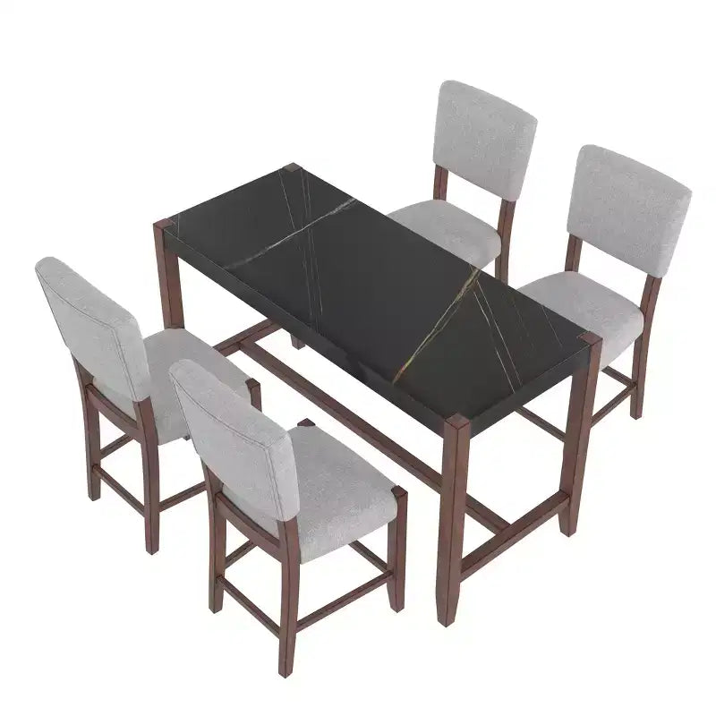 Set da pranzo per 4 persone con tavolo ad altezza bancone in marmo, set da 5 pezzi con tavolo da bar e 4 sedie imbottite per sala da pranzo, pub, cucina, piccoli spazi