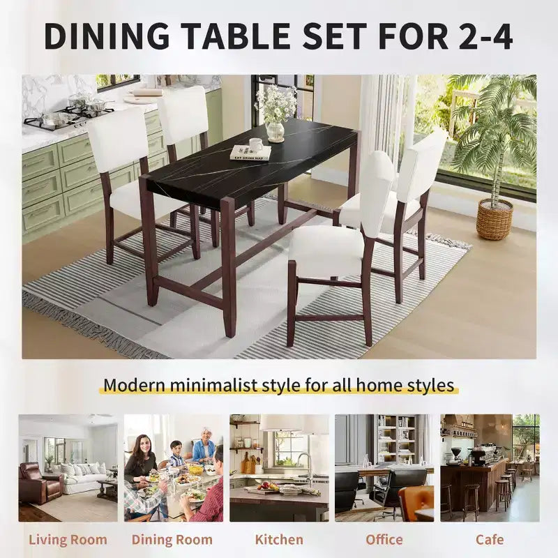Set da pranzo per 4 persone con tavolo ad altezza bancone in marmo, set da 5 pezzi con tavolo da bar e 4 sedie imbottite per sala da pranzo, pub, cucina, piccoli spazi