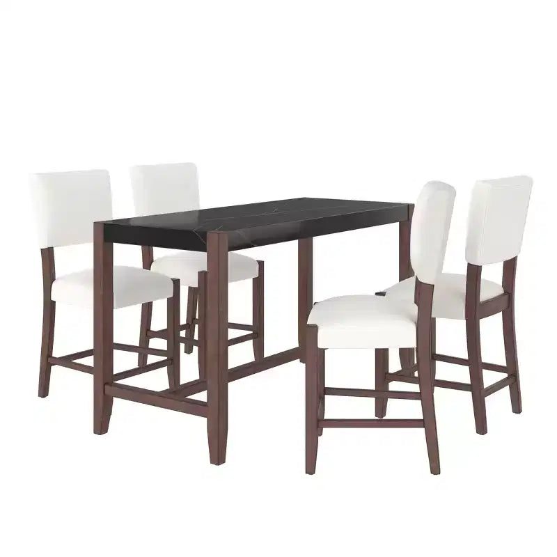 Set da pranzo per 4 persone con tavolo ad altezza bancone in marmo, set da 5 pezzi con tavolo da bar e 4 sedie imbottite per sala da pranzo, pub, cucina, piccoli spazi