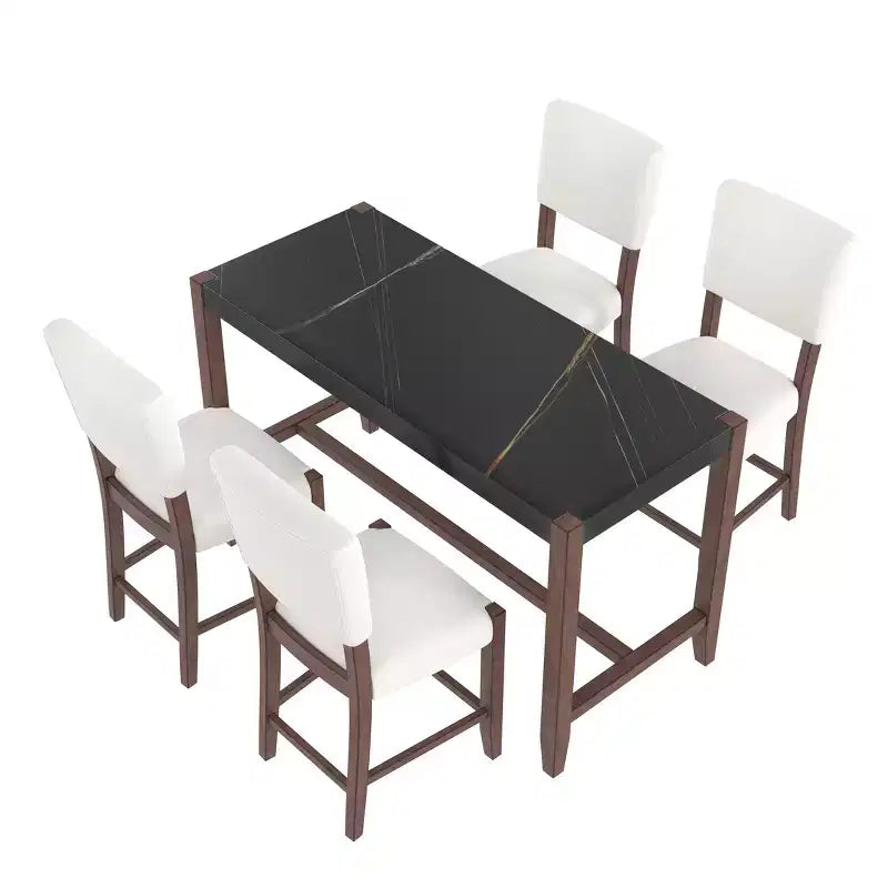 Set da pranzo per 4 persone con tavolo ad altezza bancone in marmo, set da 5 pezzi con tavolo da bar e 4 sedie imbottite per sala da pranzo, pub, cucina, piccoli spazi