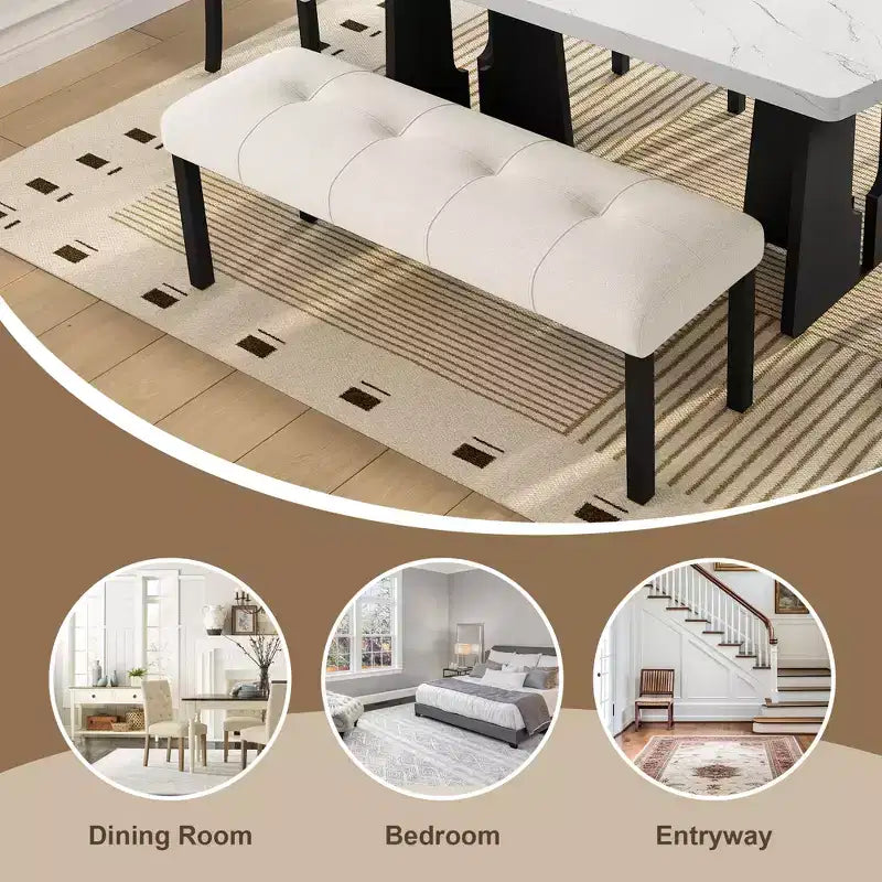 GDFStudio Griffin Set da Pranzo Moderno da 6 Pezzi con Tavolo Effetto Marmo da 63", 4 Sedie e 1 Panca