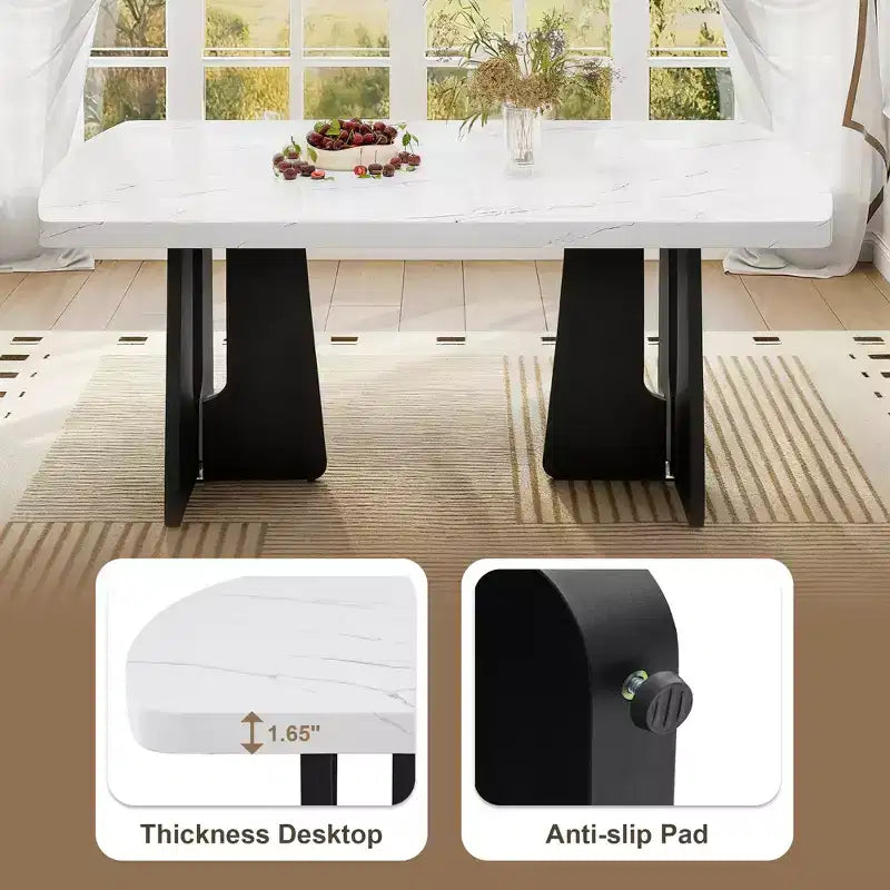 GDFStudio Griffin Set da Pranzo Moderno da 6 Pezzi con Tavolo Effetto Marmo da 63", 4 Sedie e 1 Panca