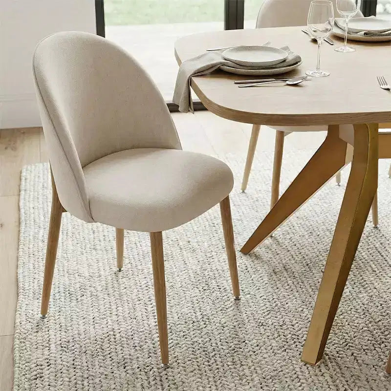 Tavolo da pranzo allungabile moderno 78-96 per 6/8 persone, set da pranzo Japandi con sedie imbottite beige, base a traliccio con gambe a V-Panipeachy