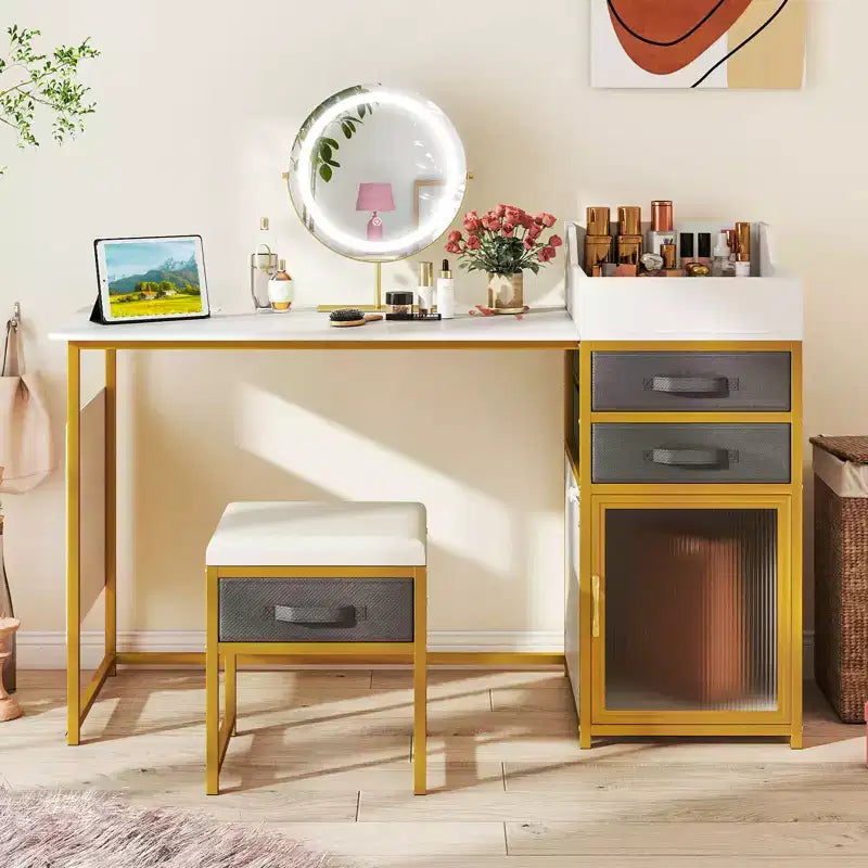 Costway Toeletta con Specchio Girevole Illuminato 55'' Tavolo da Trucco con Organizer