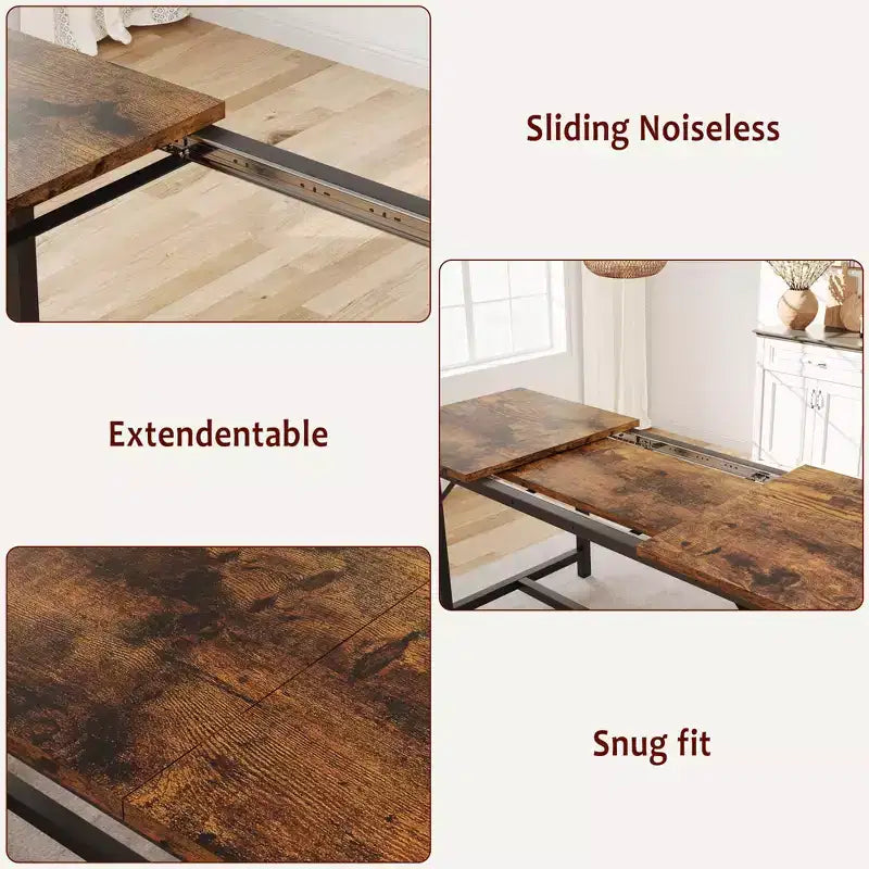 Set da pranzo 3 pezzi per 4-6 persone, tavolo da cucina allungabile da 160 cm con panca per 6 persone, set tavolo da cucina rettangolare con struttura in metallo e 2 panche imbottite