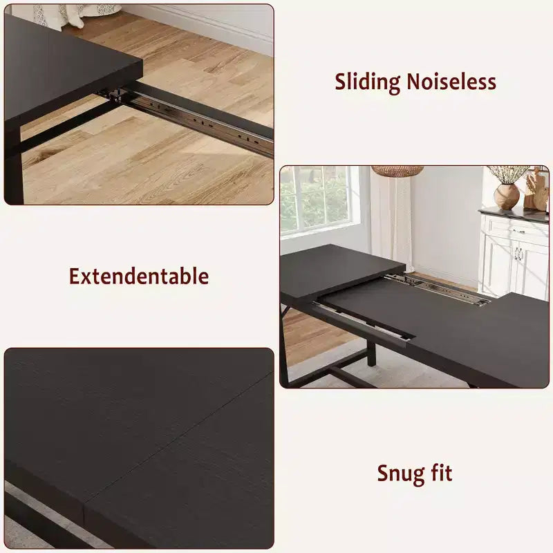Set da pranzo 3 pezzi per 4-6 persone, tavolo da cucina allungabile da 160 cm con panca per 6 persone, set tavolo da cucina rettangolare con struttura in metallo e 2 panche imbottite