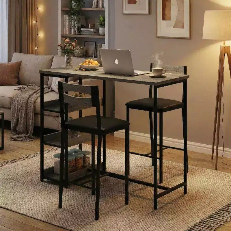 Set da 3 pezzi tavolo da cucina con ripiani e 2 sedie imbottite - Tavolo da pranzo in ferro e legno per piccoli spazi, appartamenti, monolocali