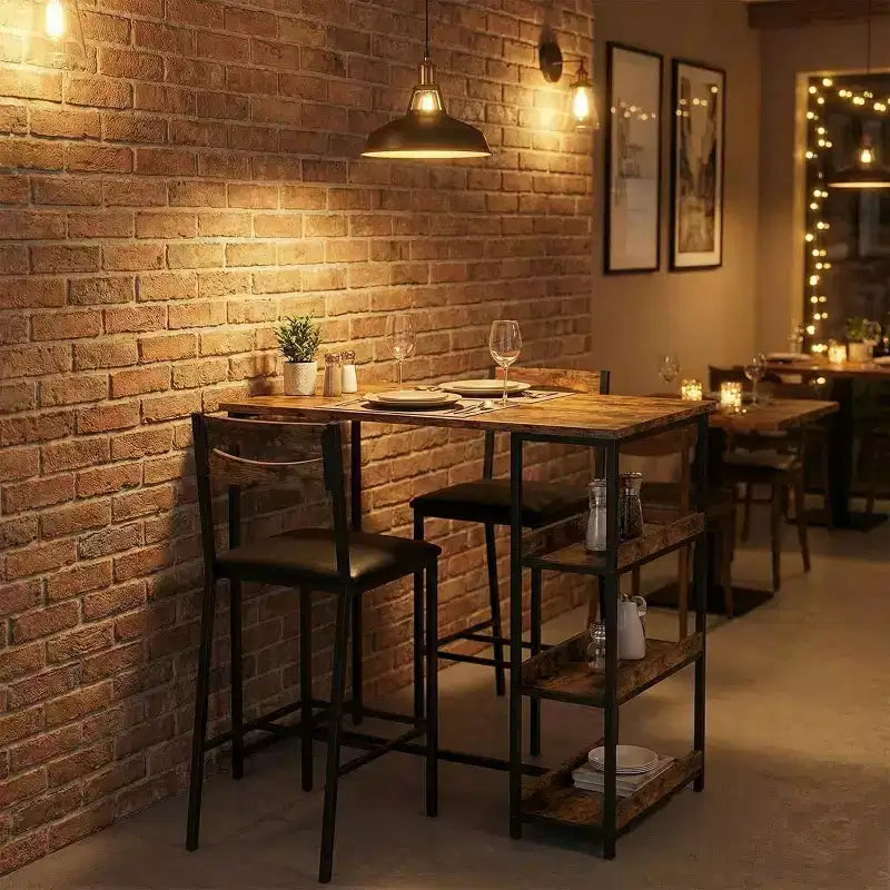 Set da 3 pezzi tavolo da cucina con ripiani e 2 sedie imbottite - Tavolo da pranzo in ferro e legno per piccoli spazi, appartamenti, monolocali