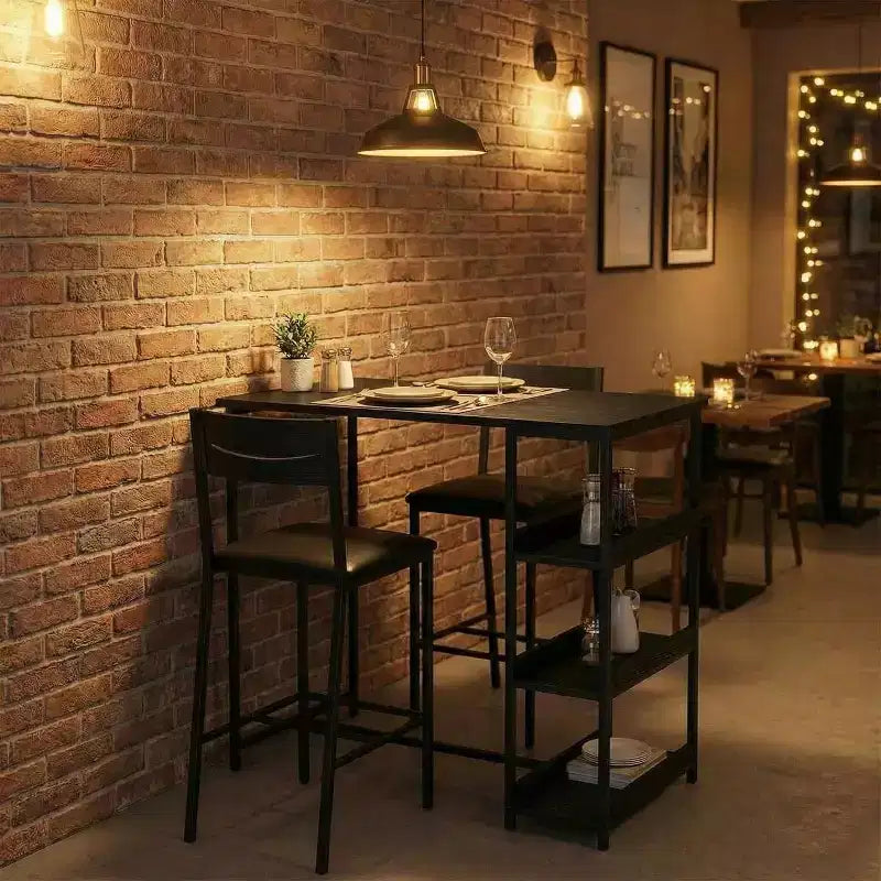 Set da 3 pezzi tavolo da cucina con ripiani e 2 sedie imbottite - Tavolo da pranzo in ferro e legno per piccoli spazi, appartamenti, monolocali