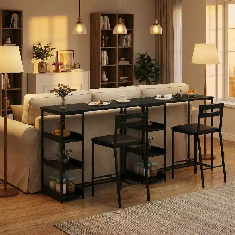 Set da 3 pezzi tavolo da cucina con ripiani e 2 sedie imbottite - Tavolo da pranzo in ferro e legno per piccoli spazi, appartamenti, monolocali