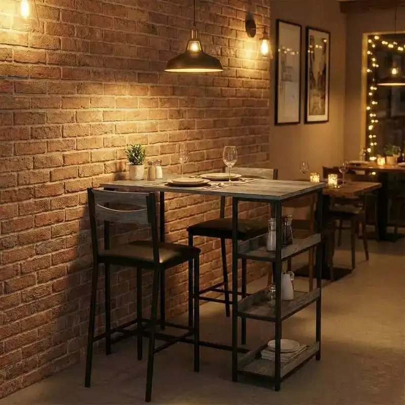 Set da 3 pezzi tavolo da cucina con ripiani e 2 sedie imbottite - Tavolo da pranzo in ferro e legno per piccoli spazi, appartamenti, monolocali