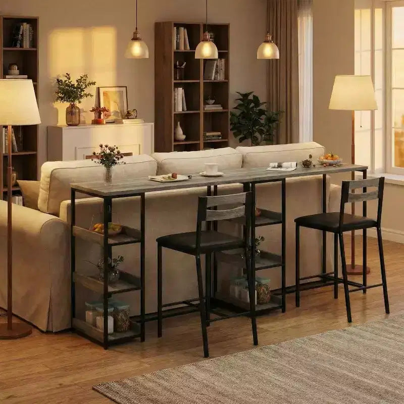 Set da 3 pezzi tavolo da cucina con ripiani e 2 sedie imbottite - Tavolo da pranzo in ferro e legno per piccoli spazi, appartamenti, monolocali