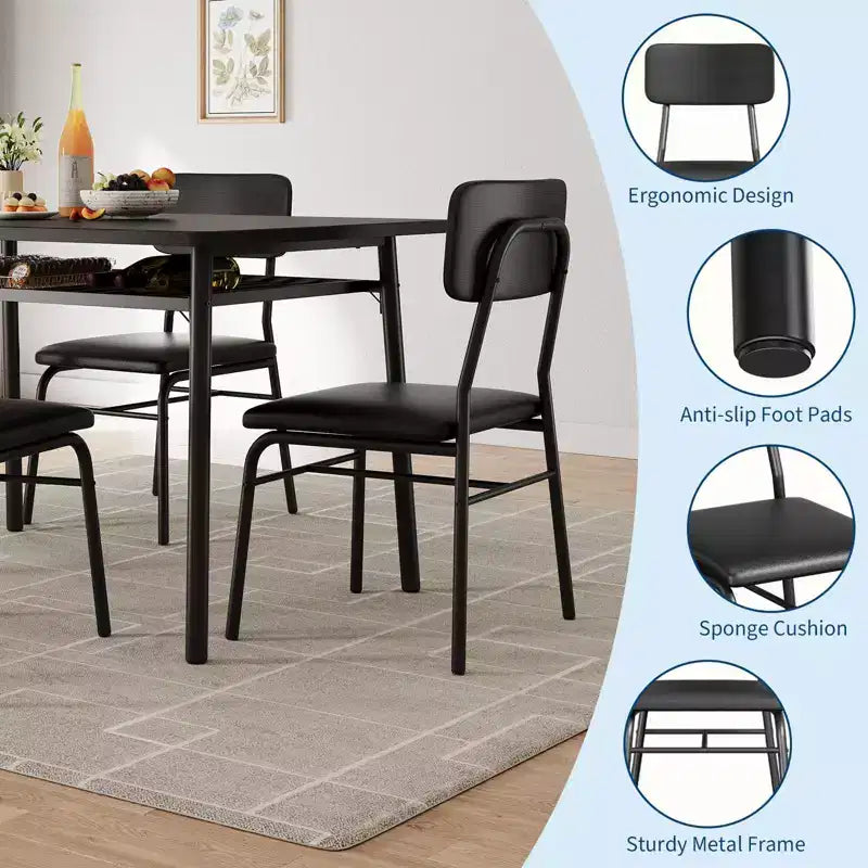 Set da pranzo 3 pezzi per 2 persone - Tavolo quadrato piccolo con ripiano portaoggetti e struttura in metallo, include 2 sedie imbottite, marrone