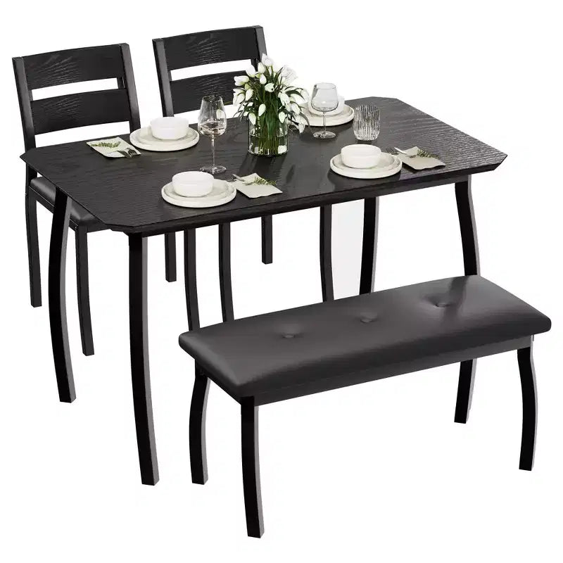 Dining Table Set for 4,Sturdy Wooden Kitchen Table with Chamfer Design and Metal Legs,Upholstered Bench&2 Classic Dinner Chairs,Kitchen and Dining Set